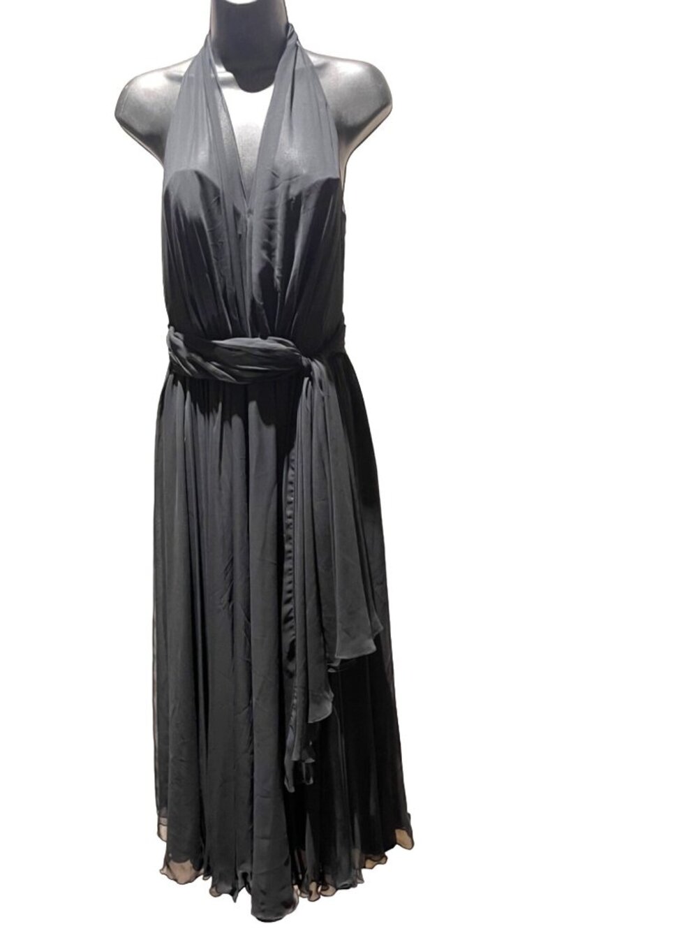 Ann Hobbs For Kastina Black Halter Midi Dress With Flowy Skirt Size 8 Made In US